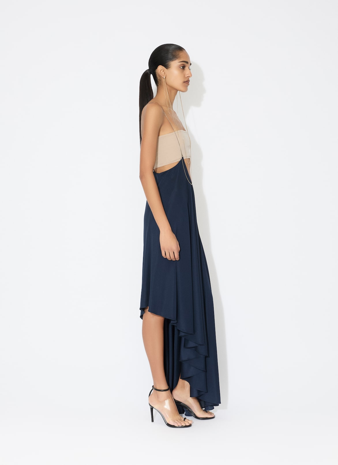 JERSEY SUSPENDER SKIRT ALAÏA DARK BLUE JERSEY SUSPENDER SKIRT